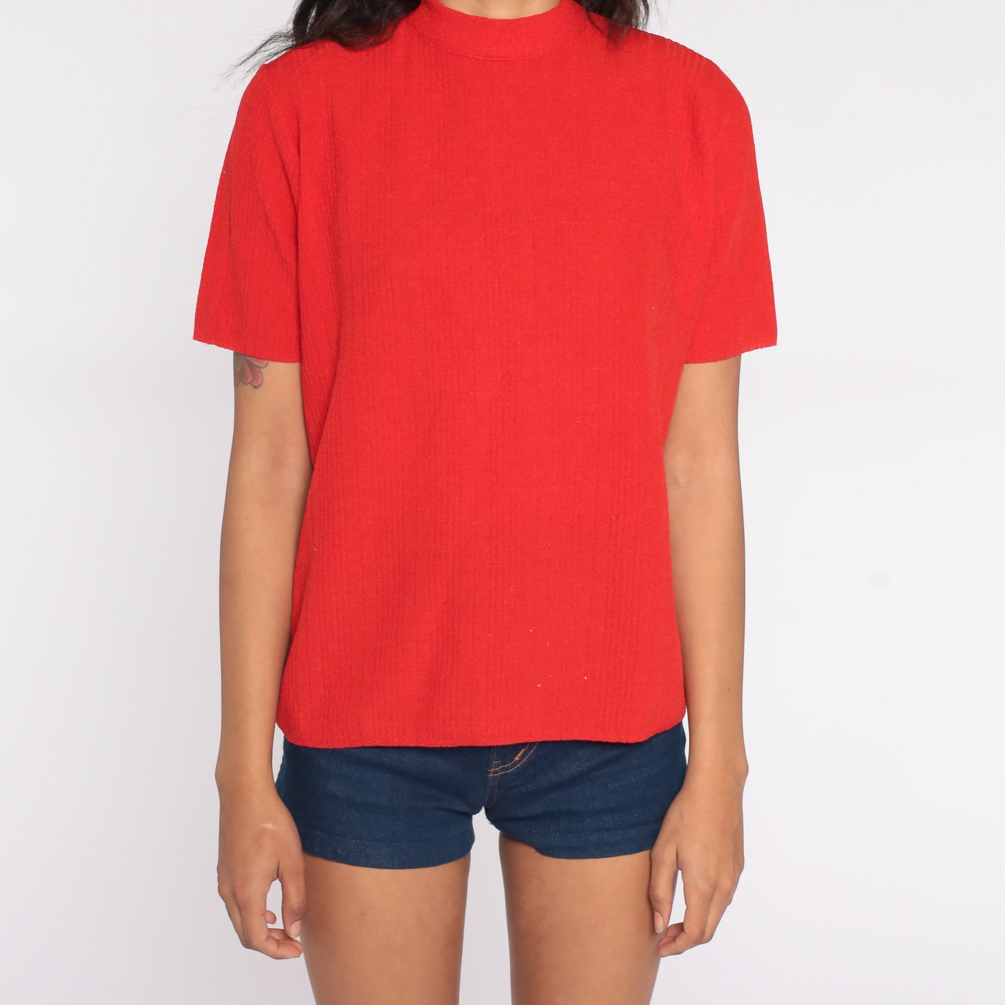 mock neck red top