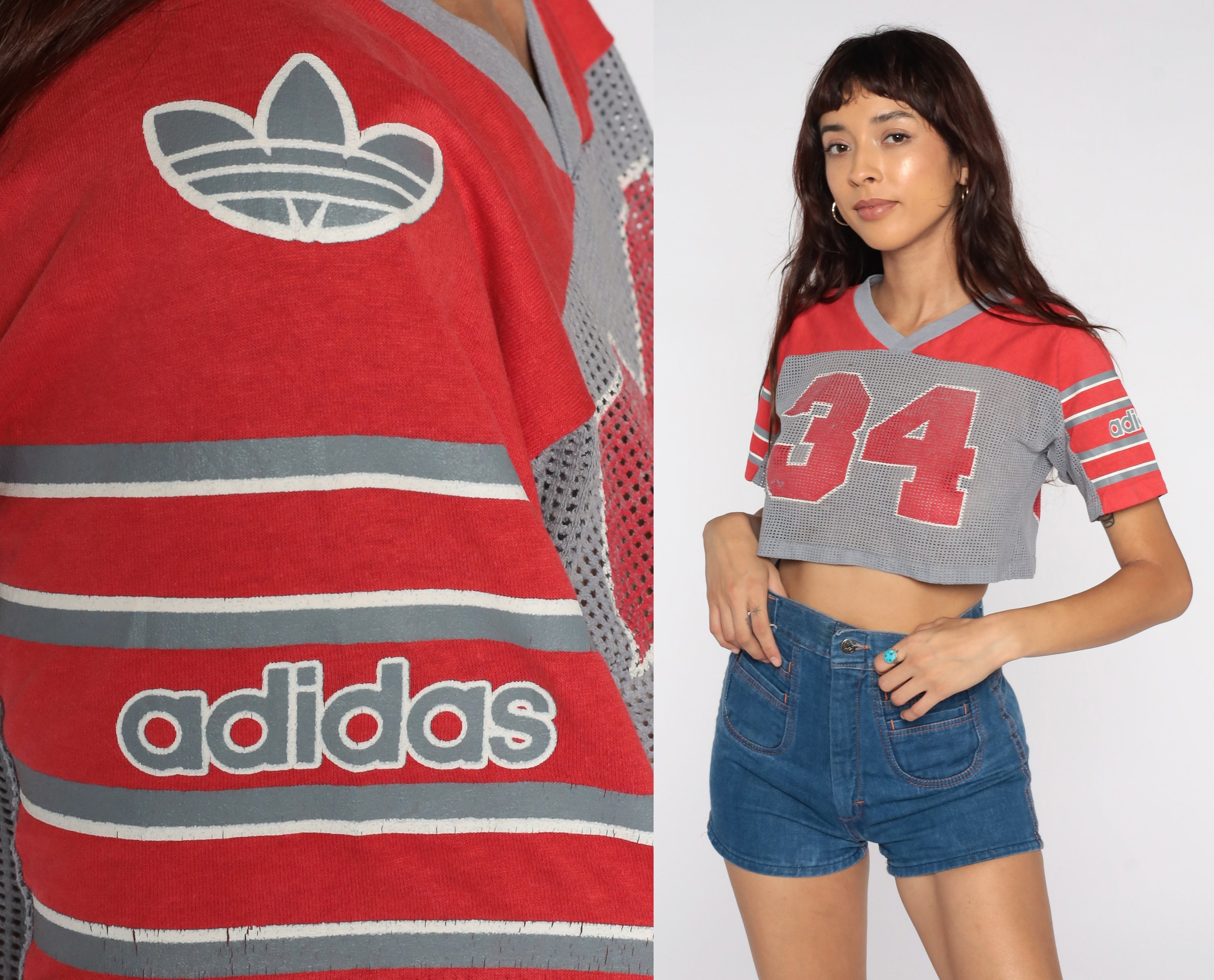 Red and white adidas crop top new arrivals