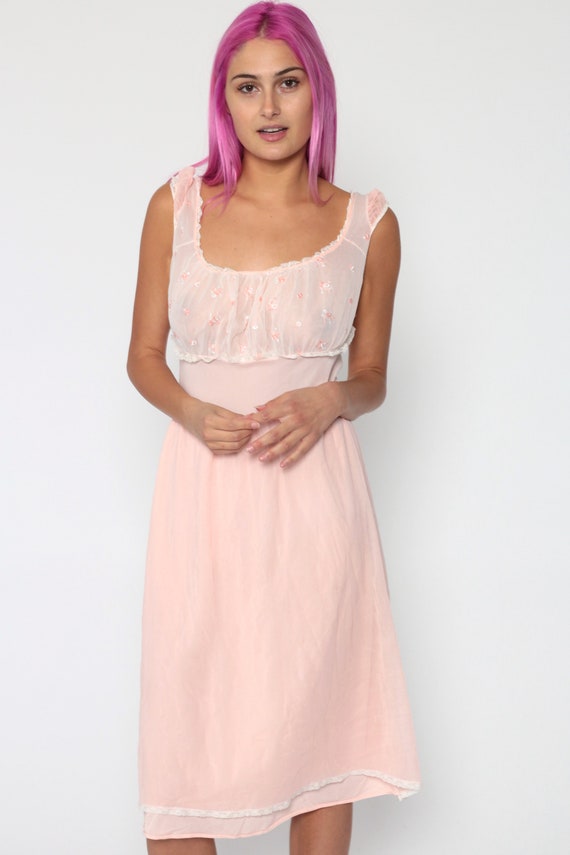 Pastel Lingerie Nightgown Shelf Bust Slip Dress 70s B… Gem