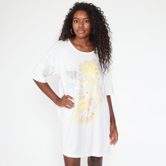 Angel T Shirt Dress Christian Shirt Psalm 91:11 Tshirt 80s Pajama Dress Nightie Mini White Shirt Kawaii Tee Vintage Small Medium Large