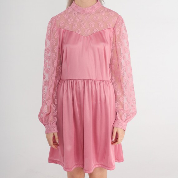 70s Victorian Dress Mini LACE Party Dress Grecian… - image 8