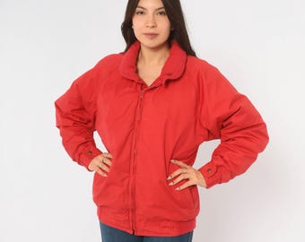 80s Eddie Bauer Red Bomber Jacket Zip Front Insulated Puffer Coat Pockets Boxy Crimson Winter Ski Snow Unisex Vintage Womens Small S