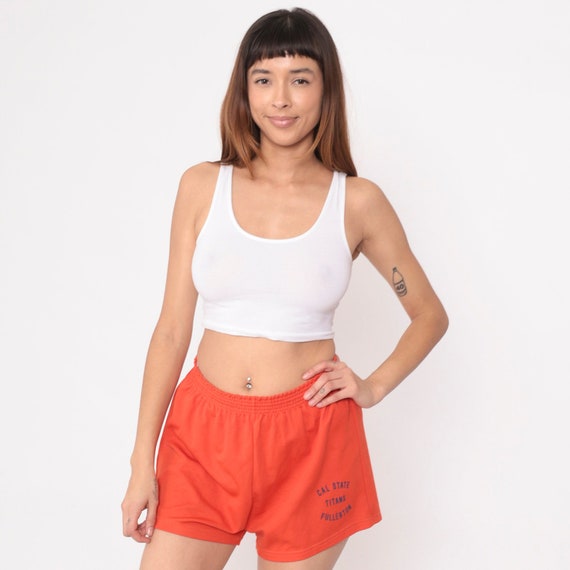 Cal State University Shorts Fullerton Titans Orange Gym Shorts 80s Retro Jogging Short Vintage Elastic Waist 1980s Small Medium