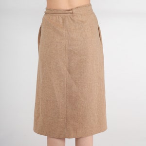 70s Wrap Skirt Tan Wool Midi Skirt High Waisted Plain Basic Summer Adjustable Simple Straight Cut Preppy Chic Vintage 1970s Medium Large image 6