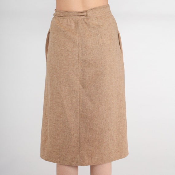 70s Wrap Skirt Tan Wool Midi Skirt High Waisted P… - image 6