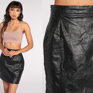 Black Leather Skirt 90s Mini Skirt Black Leather Wiggle Skirt Pencil Party Goth Punk 1990s Vintage High Waist Hipster Small S