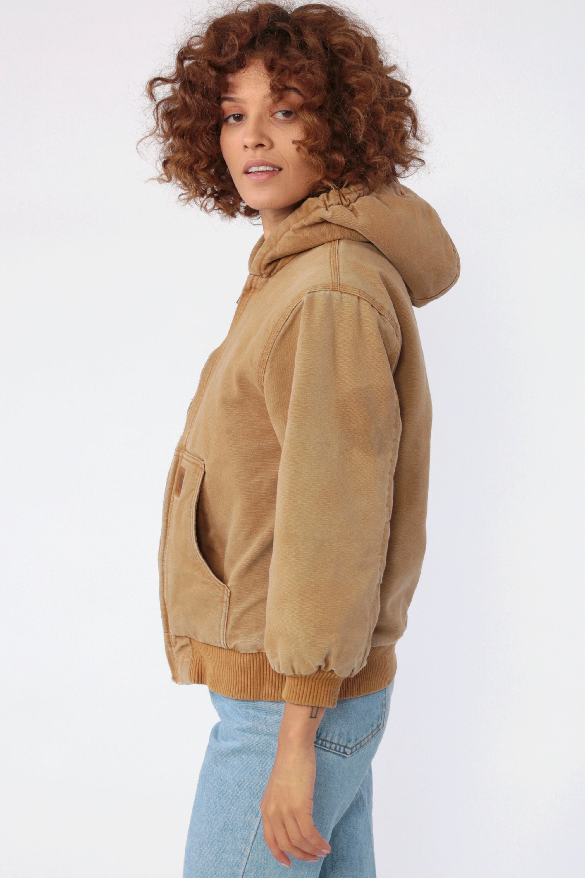 Hooded CARHARTT Jacket xs Hoodie 90s Workwear Cargo Brown Jacket Coat Grunge Vintage 1990s Work 