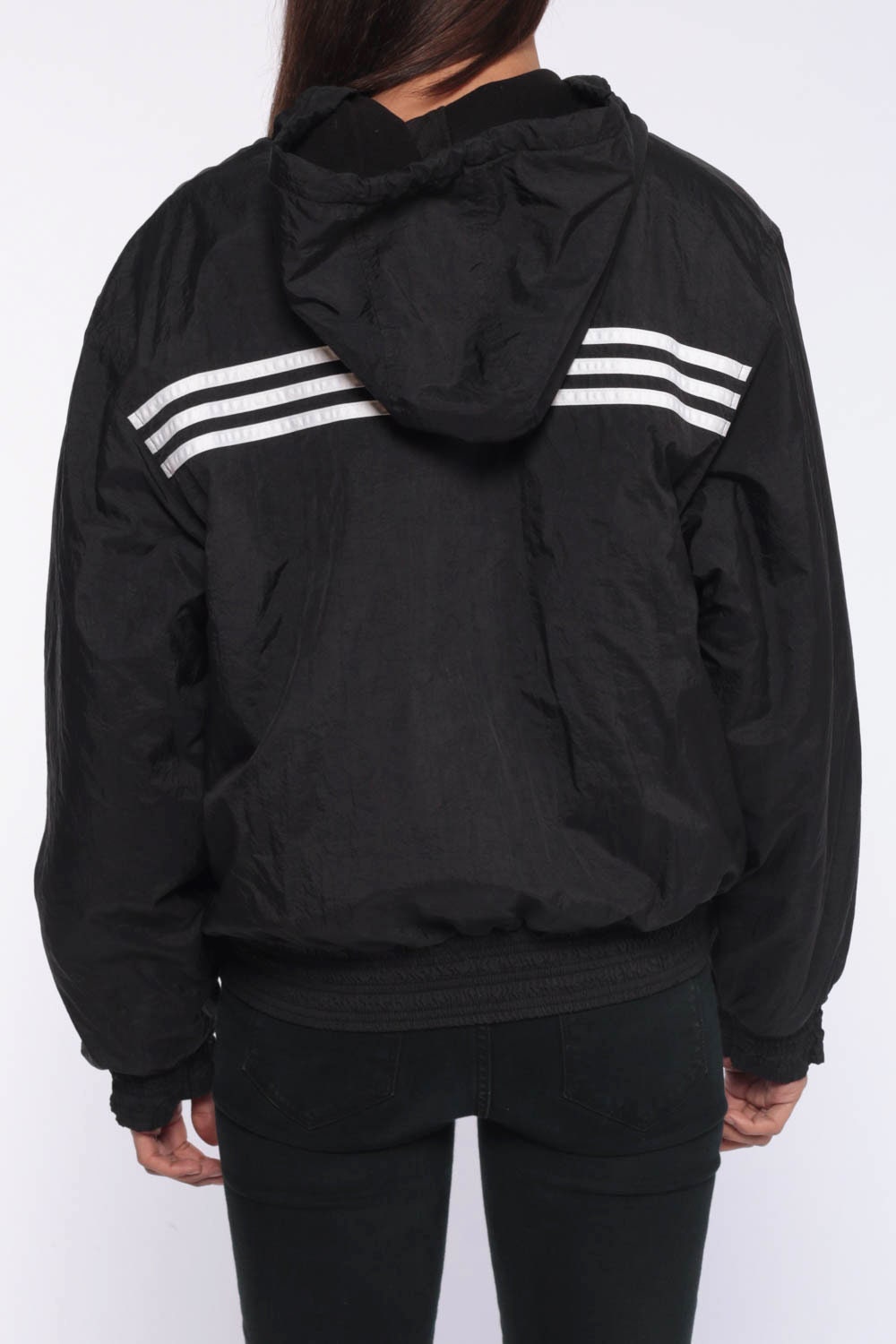 black hoodie with stripes