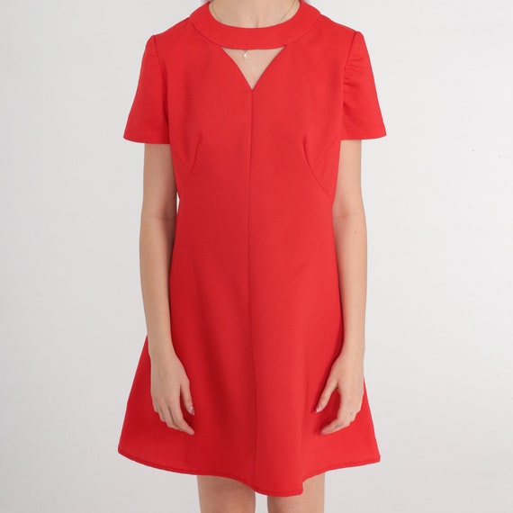 Red Cutout Dress 60s Mod Mini Dress Flared Shift … - image 6