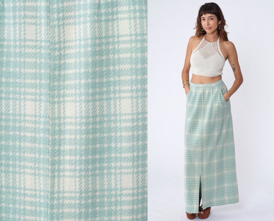 VTG 60S 70S ZIG ZAG GEOMETRIC CREAM GOLD PARTY SLIT MAXI SKIRT SIZE 14 16