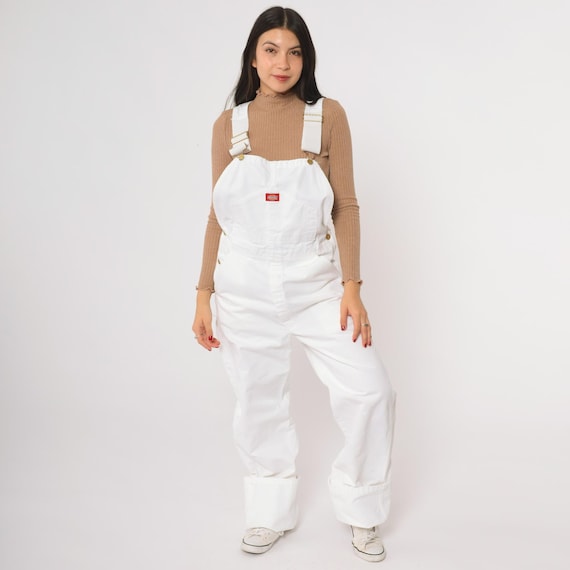 White Dickies Overalls Y2K Baggy Carpenter Workwear Adjustable Straps Side Pockets Streetwear Utility  Coveralls Dungarees Jumpsuit Small S