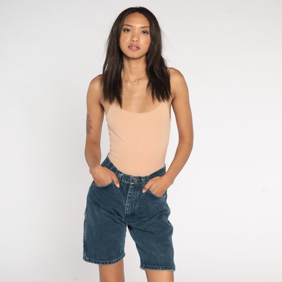 Wrangler Denim Shorts 90s Dark Blue Jean Shorts High Waisted Retro Mom Shorts Bermuda High Rise Normcore Basic Vintage 1990s Medium 29