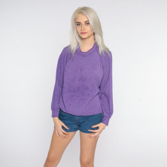 80s Sweatshirt Purple Crewneck Sweatshirt Raglan Sleeve Plain Long Sleeve Shirt Slouchy 1980s Vintage Sweat Shirt Blank Extra Large xl l
