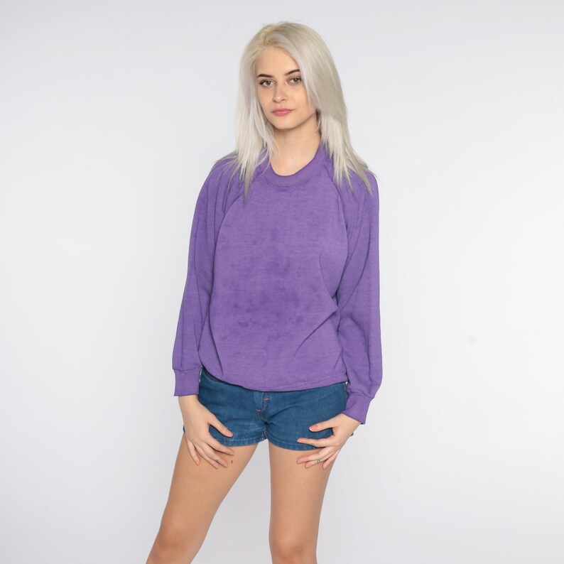 80s Sweatshirt Purple Crewneck Sweatshirt Raglan Sleeve Plain Long Sleeve Shirt Slouchy 1980s Vintage Sweat Shirt Blank Extra Large xl l image 2