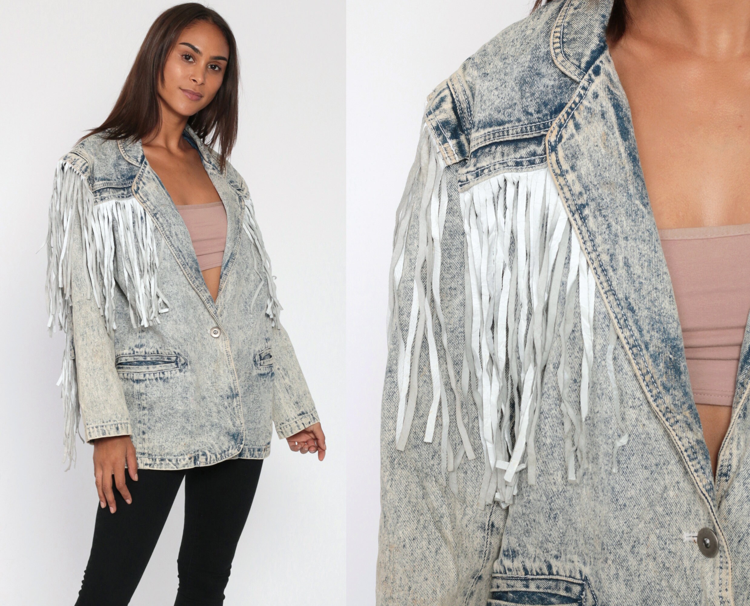 Fringe Denim Jacket 80s Leather FRINGE 