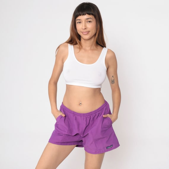 Purple Patagonia Shorts 00s Hiking Shorts Elastic Waist Hiking Shorts Sports Athletic Cotton Nylon Beach Shorts Y2K Vintage Medium