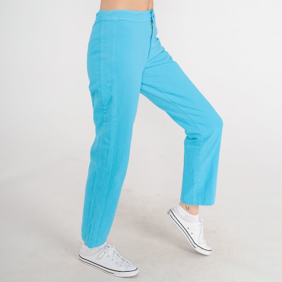 90s Jeans Bright Blue Mid Rise Jeans Saddleback Jeans Turquoise Denim Pants Blue Jeans Retro Basic Plain Vintage 1990s Extra Small xs