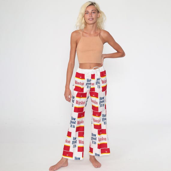 Vintage Winston Bell Bottom Pants WINSTON CIGARETTES Trousers Hippie 70s High Waisted Boho Flared Bohemian Seventies Festival Small Medium