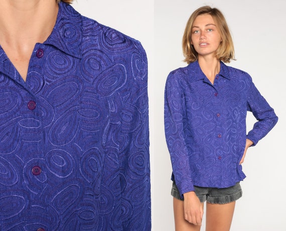Purple Blouse 90s Button Up Shirt Abstract Swirl … - image 1