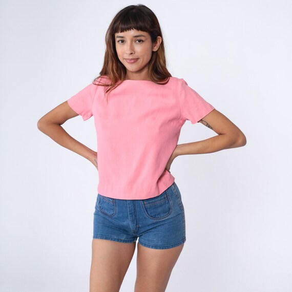 60s Mod Shirt Bubblegum Pink Top 1960s Plain Blou… - image 2