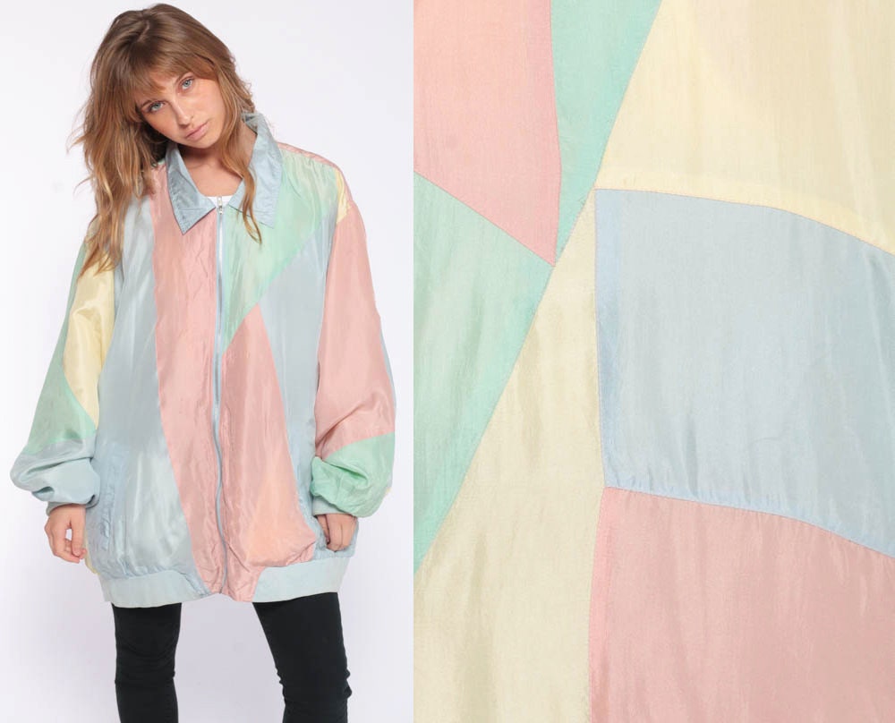 Silk Pastel Jacket 3xl 80s Windbreaker 