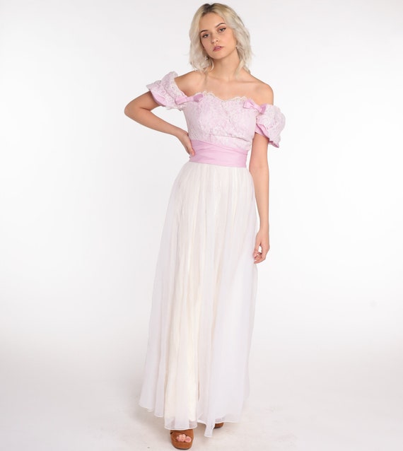 70s Prom Dress Chiffon Lace Dress Purple White Pa… - image 3