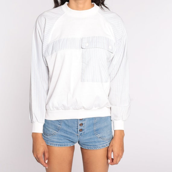 80s Slouchy Shirt White Striped Long Raglan Sleev… - image 5
