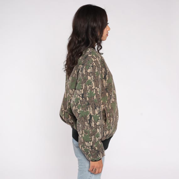 90s Camo Bomber Jacket Bark Tree Leaf Print Hunti… - image 3
