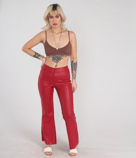 Vintage Red Vinyl Pants 90s Bell Bottom Pants Flared Trousers Mid Rise Boho Party Going Out Festival Flare Hippie Faux Leather 1990s Small S Etsy UK
