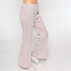 70s Houndstooth Pants Flared Trousers High Waisted Bell Bottoms Pastel Pink Green Checkered Seventies Flares Vintage 1970s Small Medium image 5