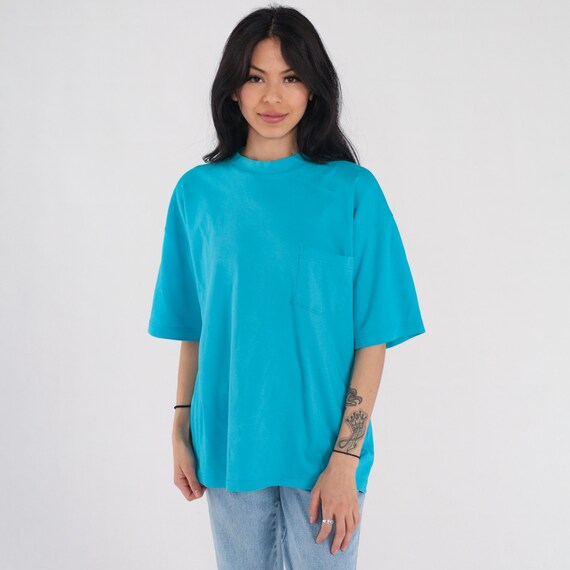 Blue Pocket Tee Y2k Eddie Bauer T-Shirt Plain Shirt Basic Short Sleeve Crewneck Solid TShirt Turquoise Top Retro Cotton Vintage 00s Medium M
