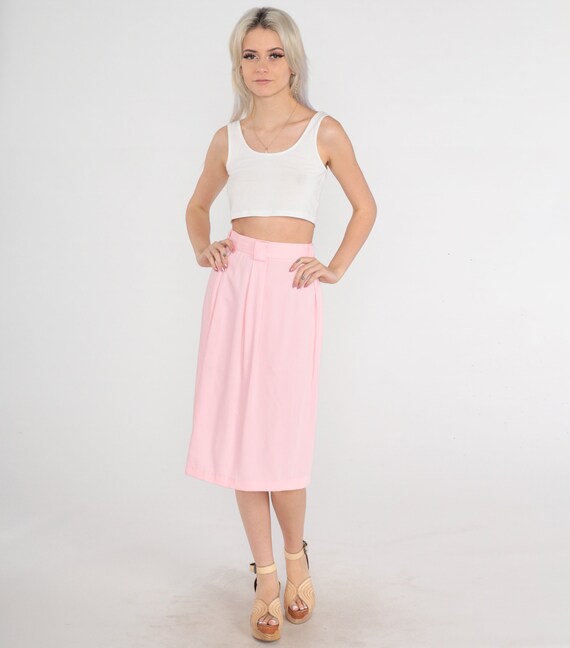 Baby Pink Skirt 80s Midi Skirt High Waisted Retro Simple Plain Secretary Skirt Minimalist Chic Simple Pastel Vintage 1980s Extra Small xs 24