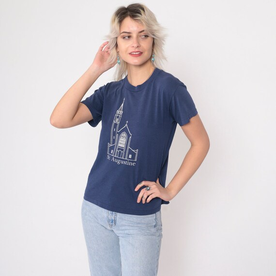 St. Augustine Catholic Church T Shirt 90s Culver City California Tee Graphic Tshirt Vintage Retro T Shirt Navy Blue 1990s Hanes Small Medium