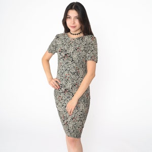 Floral Mini Dress 90s Black Grunge Flower Print Dress 1990s Boho Vintage Minidress Shift Short Sleeve Liz Claiborne Extra Small xs Petite 2