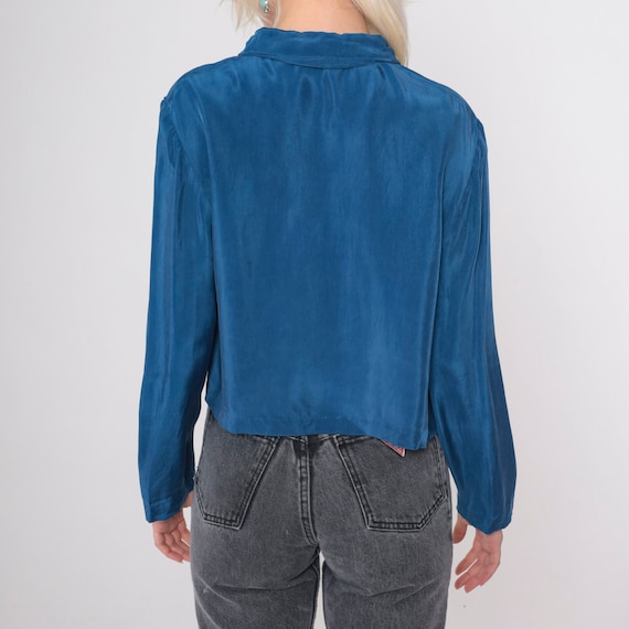 Blue Cropped Blouse 90s Silky Rayon Crop Top Liz … - image 6