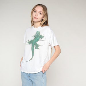 Costa Rica T-Shirt Y2K Iguana Lizard Tropical Graphic Tee Animal Wildlife Reptile TShirt Surfer Tourist Travel Top White Vintage 00s Medium image 4