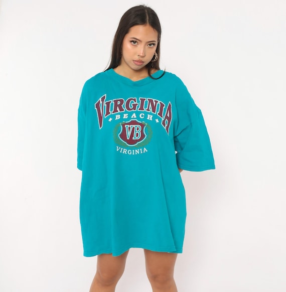 Virginia Beach Tee 90s Teal Souvenir Shirt Cotton Burgundy Short Sleeve Travel Tourist Collegiate Vintage Plus Size Extra Extra Large XXL