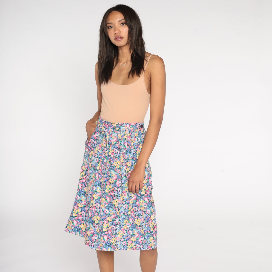 80's Pink and Blue Floral Print Skirt by Cabin Creek main image 0