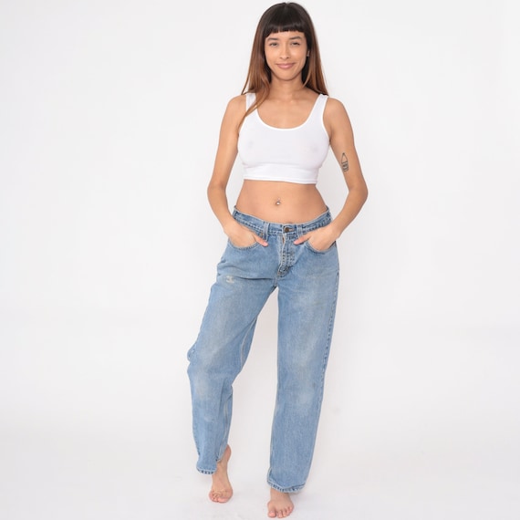 90s Carhartt Jeans 35 x 32 Utility Jeans High Waisted Straight Leg Jeans Denim Pants Workwear Jeans Blue Vintage Work Wear Men's 35 Medium