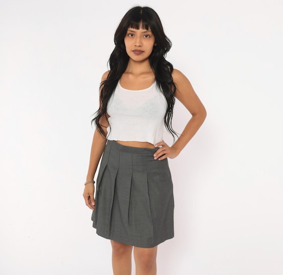 Y2K Grey Pleated Mini Skirt Pleat A Line Charcoal Short School Girl Preppy Collegiate Dark Academia Corporate Goth Uniform Vintage Small S