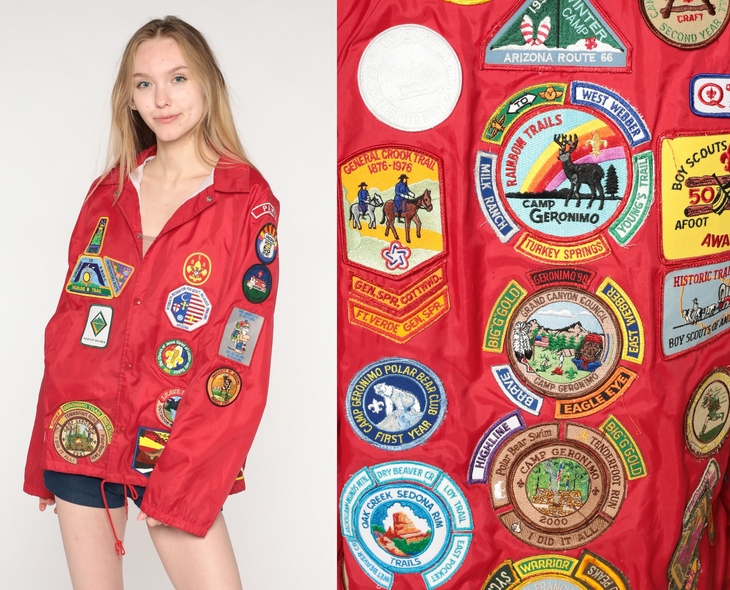 Vintage Boy Scout Jacket Arizona LDS Patch Windbreaker Mormon Jacket  Uniform Jacket Snap Up Red Retro Vintage 90s Grand Canyon Medium