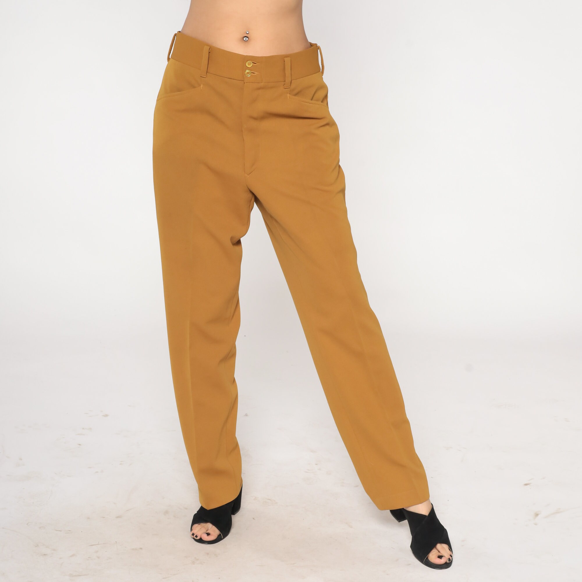 70s Brown Trousers Retro Straight Leg Pants High Rise Waist Seventies ...