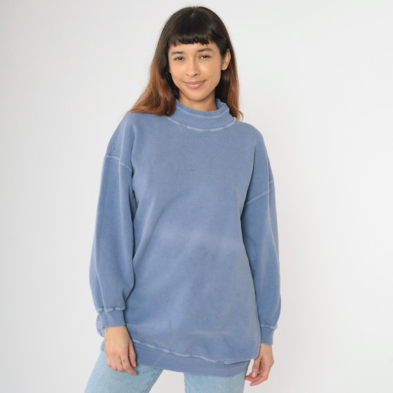 90s Periwinkle Sweatshirt High Mock Neck Pullover Double Collar Basic Plain Solid Long Sleeve Shirt Vintage 1990s Mockneck Medium Large