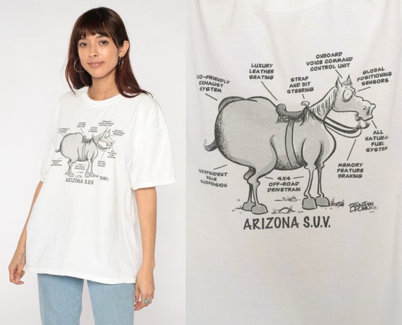 Arizona SUV Shirt y2k Funny T-Shirt Desert Donkey Graphic Tee Horse Comic TShirt Tourist Travel Souvenir White Vintage 00s Extra Large xl