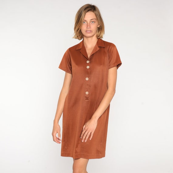 Brown Shirtdress 70s Mini Dress Retro Button Up S… - image 4