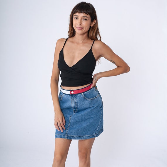 Tommy Hilfiger Jean Skirt Y2k Denim Mini Skirt Retro Pencil Skirt Jeans High Waisted Preppy Red White Blue Vintage 00s Streetwear Medium 8