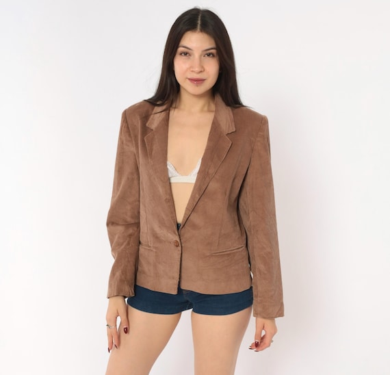 80s Mauve Corduroy Blazer Single Button Cotton Jacket Brown Coat Tan Warm Tone Earth Dark Academia Fall Winter Vintage Womens Medium M
