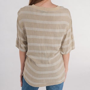 Striped Pocket Tee 90s Tan T-Shirt Basic TShirt Streetwear Crewneck Pocket Short Sleeve Top Neutral Tonal Minimal Rayon Vintage 1990s Small image 6