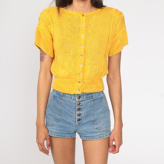 Golden Yellow Top Cardigan Shirt Boho Blouse 90s … - image 6