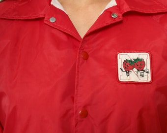 70s Windbreaker Jacket Red Strawberry N Patch Snap Button up